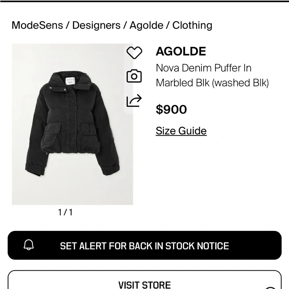 AGOLDE Relaxed 
Nova Denim Puffer In Marbled Blk (washed BIk) Puffer Jacket XS - Picture 4 of 16